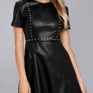 Zara Fit & Flared Faux Leather Studded Dress